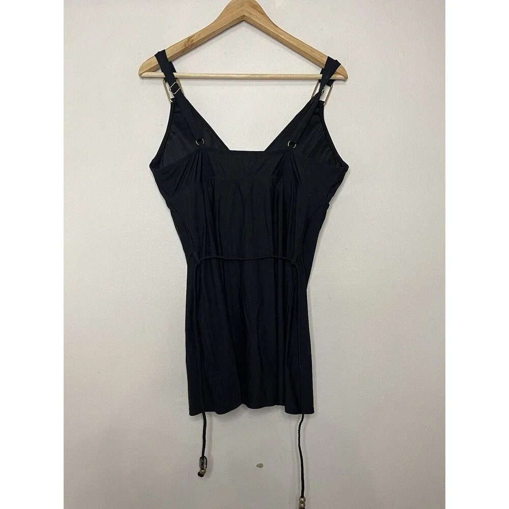 SPANX Womens 12 Black One Piece Swimsuit Dress Beach Underwire Belted Slimming